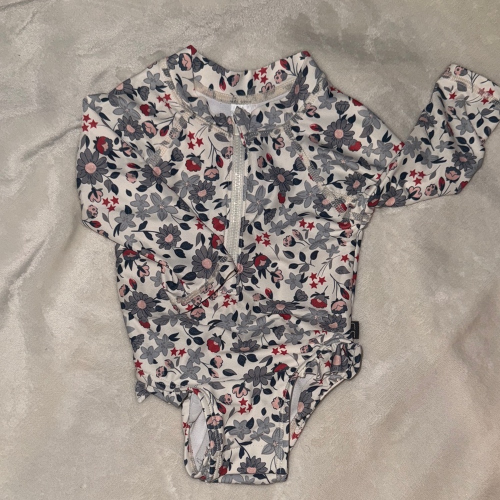 Gerber Modern Moments Floral Baby Bodysuit - Red and Gray